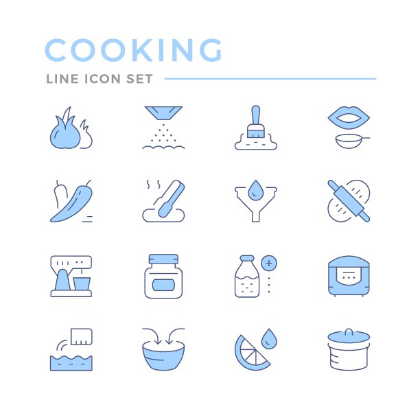 烹饪相关的设置颜色线图标图片下载