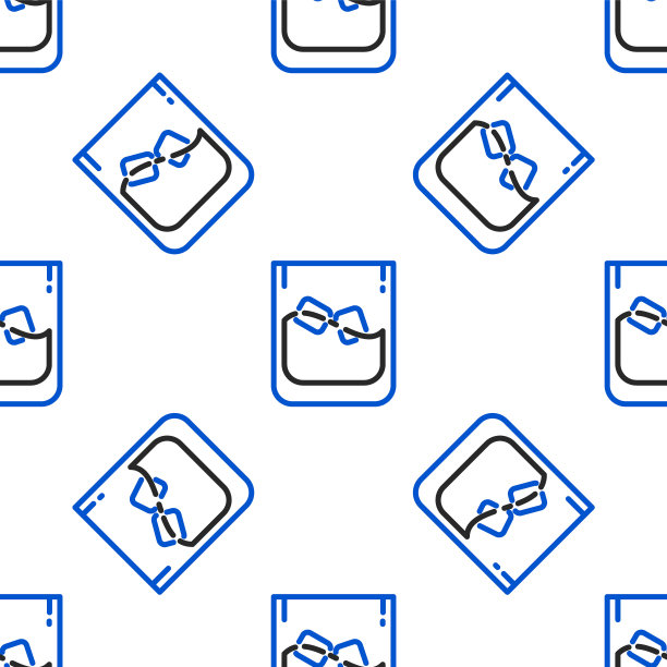 Line玻璃威士忌和冰块图标孤立无缝模式上的白色背景。色彩斑斓的轮廓的概念。向量图片下载