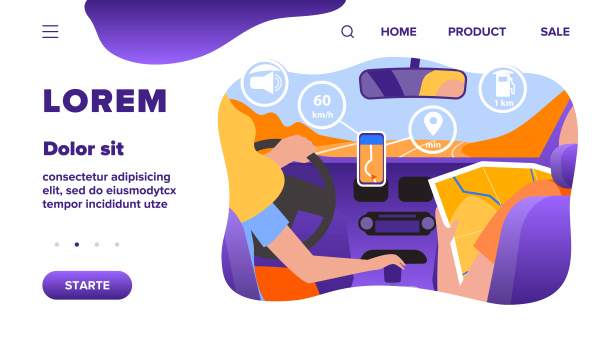 司机和乘客在地图上的道路上行驶图片下载