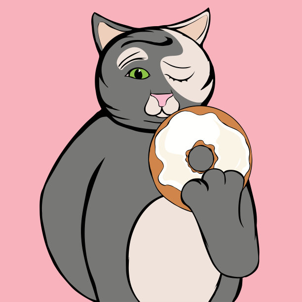 有斑点的灰猫手里拿着甜甜圈图片下载