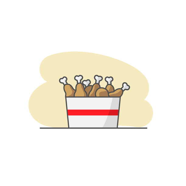 桶里的炸鸡腿。鸡腿矢量图标孤立在白色背景。图片下载