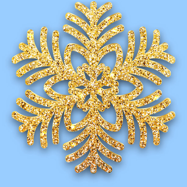 金色光泽的纹理六射线雪花与一个阴影在蓝色的背景。圣诞节和2020年新年设计。雪花闪亮的颗粒装饰贺卡，海报或邀请图片下载