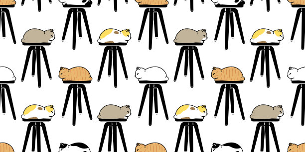 猫无缝图案小猫印花布品种矢量宠物椅子围巾孤立重复壁纸卡通动物瓷砖背景插图涂鸦设计图片下载