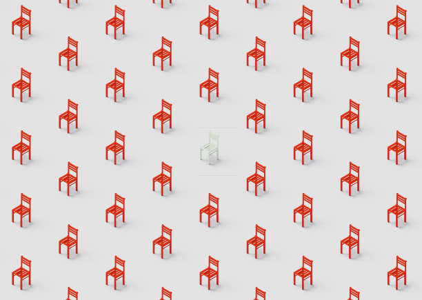 一组红色椅子无缝模式的想法与一个白色椅子3D插图图片下载