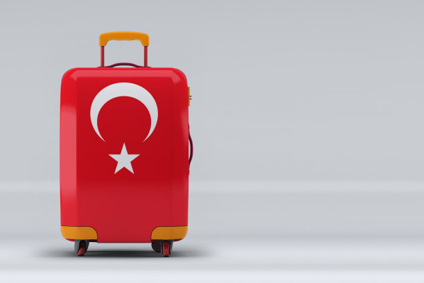 土耳其国旗上的时尚手提箱的颜色背景。空间的文本。国际旅游与旅游理念。3 d渲染。图片下载