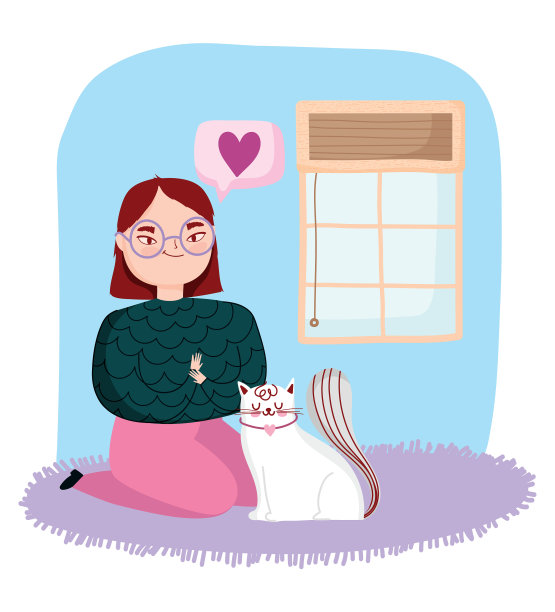 年轻女子跪在白白的猫图片下载