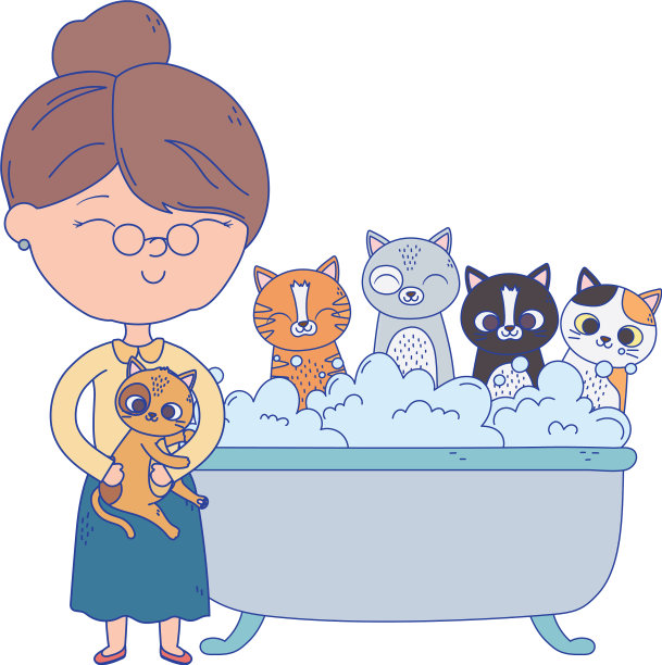 给猫洗澡的老妇人让我很开心图片下载