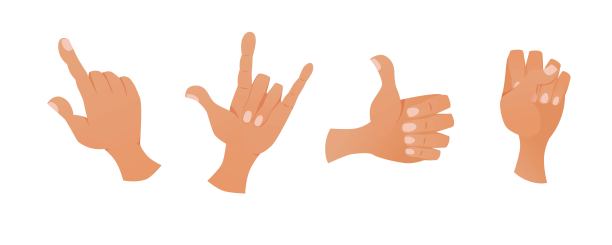 一组显示各种手势的手。卡通矢量插图。图片下载