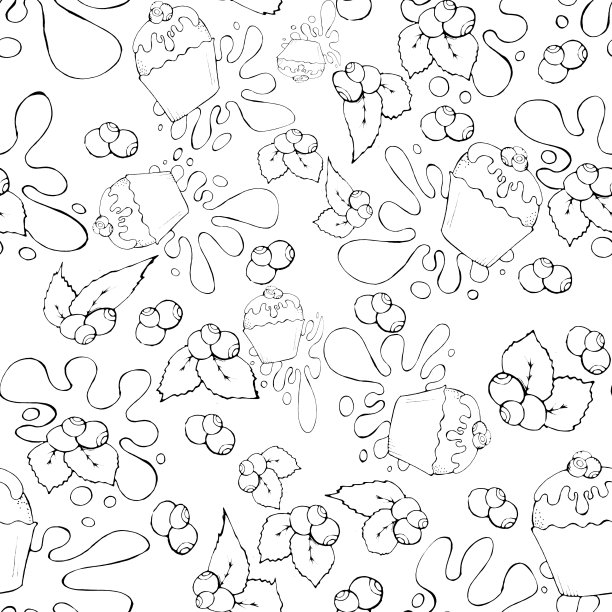 无缝模式与蓝莓和纸杯蛋糕的设计和创意图片下载