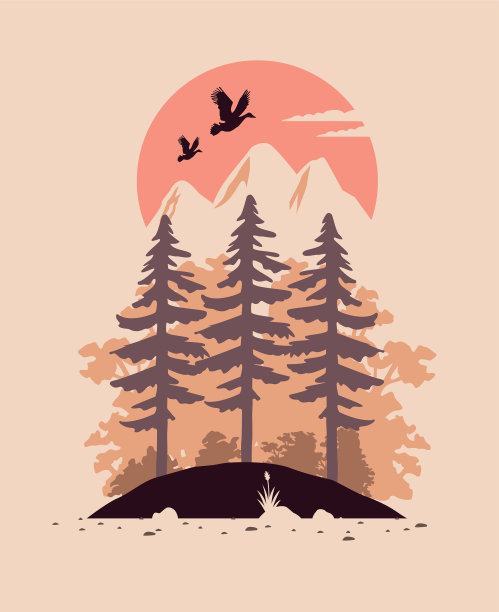 美丽的风景与鸟类和森林景色图片下载