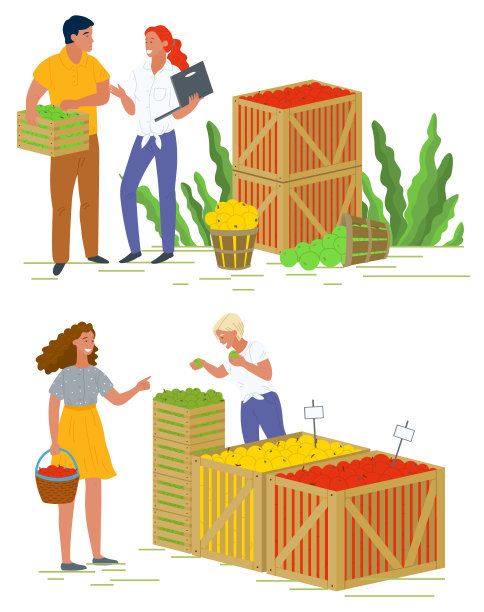 市场与苹果，收获水果向量图片下载