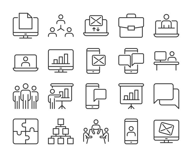 办公室的图标。办公室工作流线图标设置。矢量插图。可编辑的中风。图片下载
