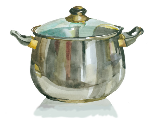 水彩金属盘孤立在白色插图。图片下载