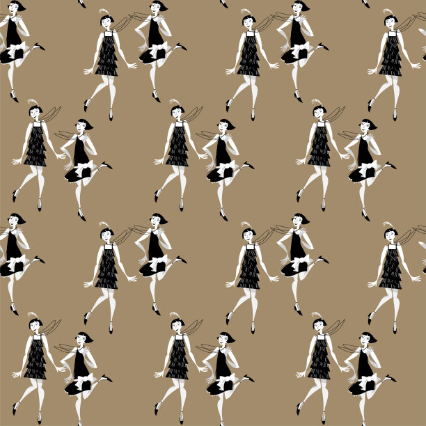 两个美女在跳查尔斯顿舞。无缝的背景图案。图片下载