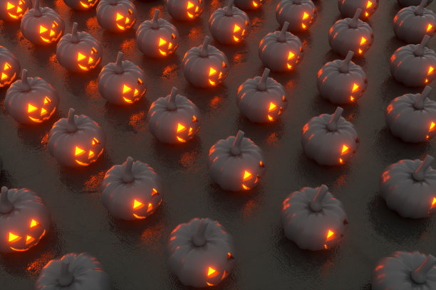 3D南瓜万圣节与幽灵的脸，杰克O' Lantern图片下载