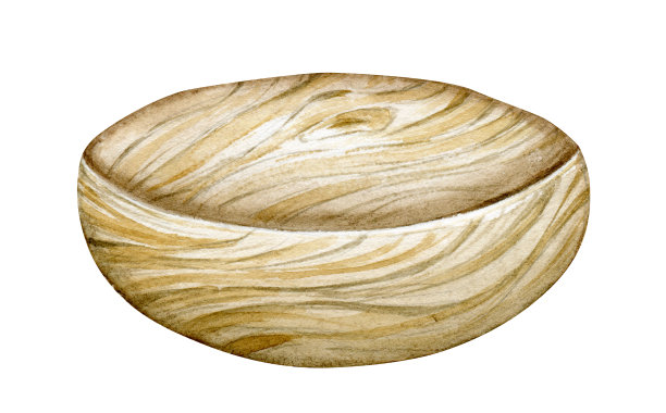 水彩手绘的木制厨房用具插图。从上往下看。在白色背景上孤立的物体图片下载