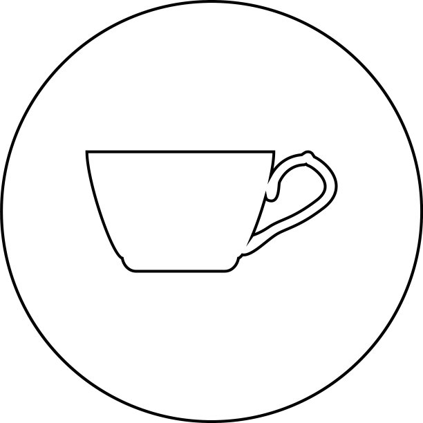 黑色轮廓圆形茶杯图标图片下载