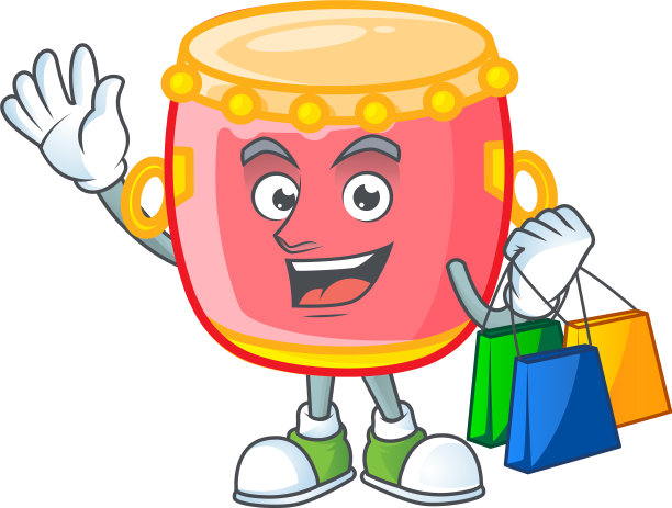 一个快乐富有的中国红鼓拿着购物袋图片下载