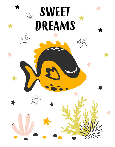 卡片与可爱的鱼孤立在白色甜蜜的梦图片下载