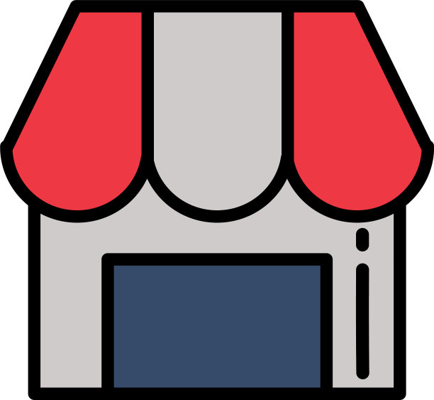 商店与条纹帐篷在白色的背景图片下载