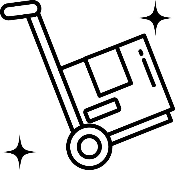 手推车送货与纸箱线条风格的图标图片下载