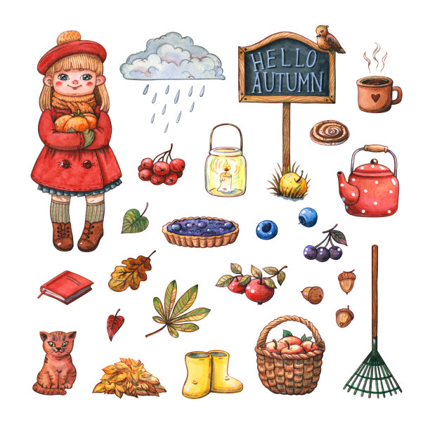 秋天，女孩和季节性的园艺用品图片下载