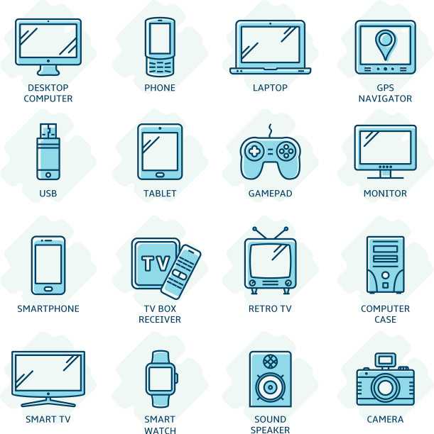 响应式设计相关的颜色线图标图片下载