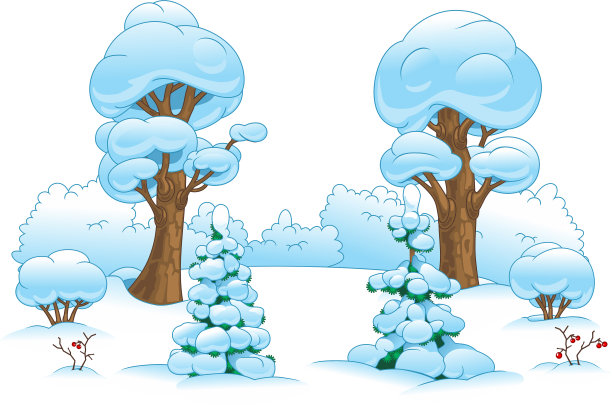 冬季卡通森林里有一棵白色背景的树图片下载