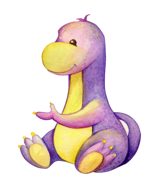 恐龙。水彩剪辑艺术在一个孤立的背景。一种史前动物。为孩子们的节日和生日画史前动物。图片下载