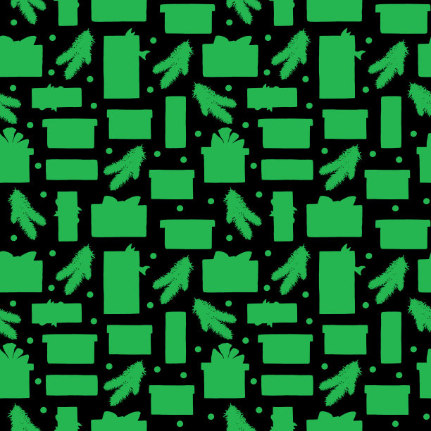 新年无缝图案与水彩喜庆元素，礼品插图，球，松枝和雪图片下载