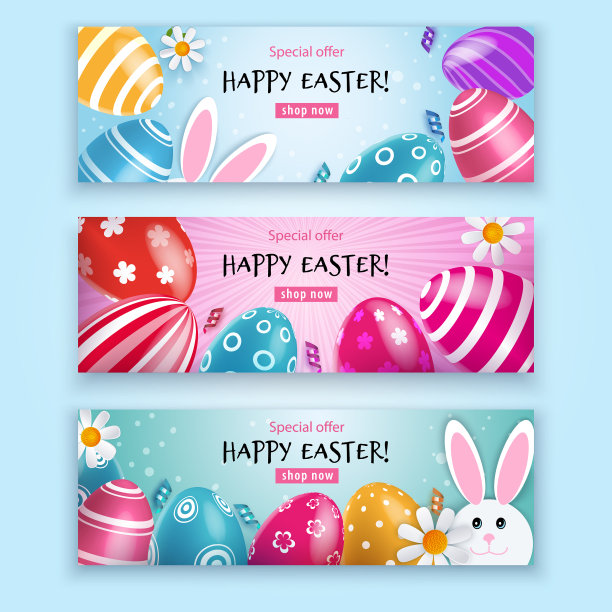 复活节美丽的旗帜，五彩缤纷的彩蛋图片下载