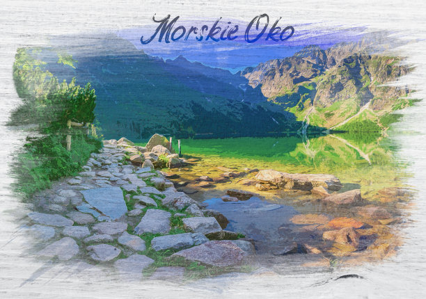 泰特拉山中著名湖泊的水彩画图片下载