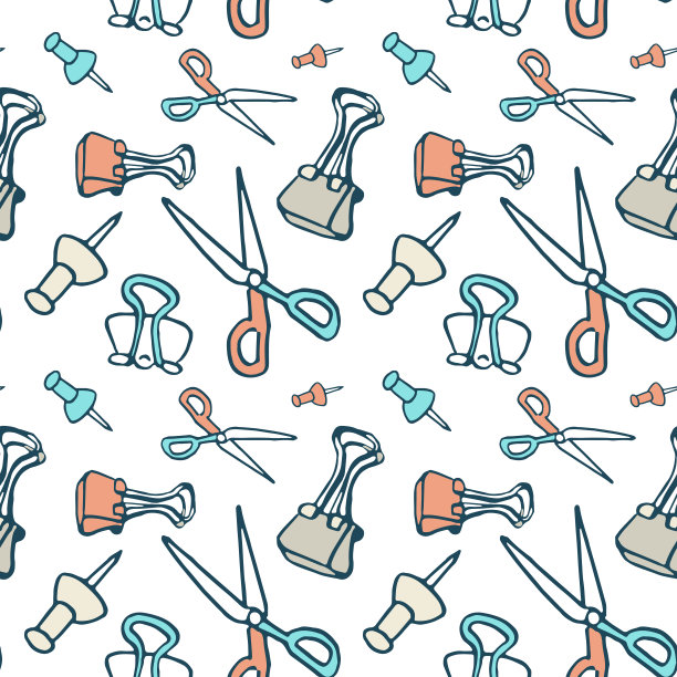 学校剪刀和回形针无缝图案图片下载