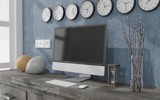 工作空间在家与桌面电脑3d渲染模型。现代技术概念。三维演示图片下载