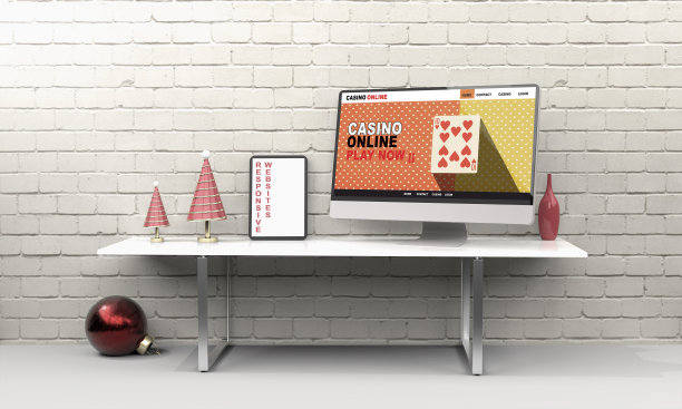 桌面电脑上的办公桌上的三维实体效果图。3 d演示。网上赌场的概念图片下载