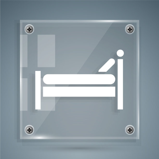 白色的床图标孤立在灰色的背景正方形图片下载