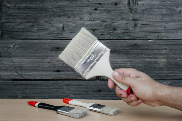 在建筑工地和家里磨牙工作的工具。油漆用的新刷子。一套用于修理的物品。免费空间的广告和文本。行业。图片下载