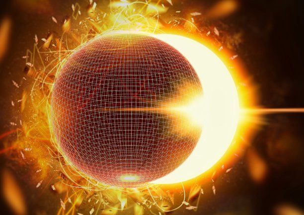 太阳和行星重叠的3D插图图片下载