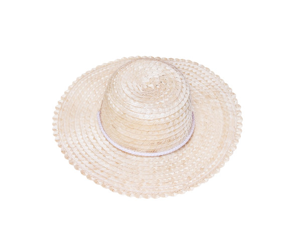 农民帽子上编织的竹编图案孤立在白色的背景下，修剪小路图片下载