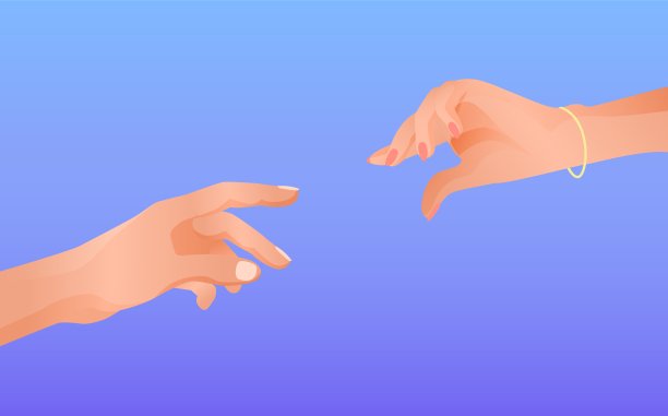 女性和男性的手互相吸引。浪漫的爱情关系友好的交流男孩和女孩。图片下载