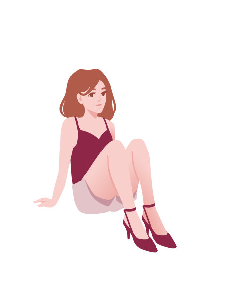 可爱的年轻女孩在坐姿穿着休闲服装卡通人物时尚女模特设计平面矢量插图孤立在白色的背景图片下载