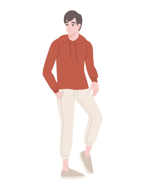 可爱的年轻人在时尚休闲服装时尚男模特卡通人物设计平面矢量插图孤立在白色的背景图片下载