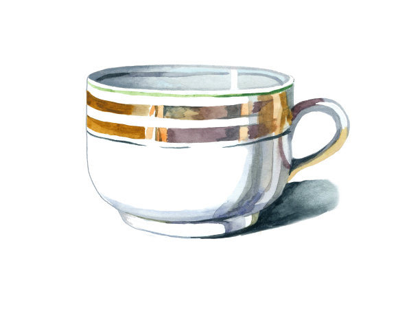 水彩茶杯孤立在白色插图。图片下载