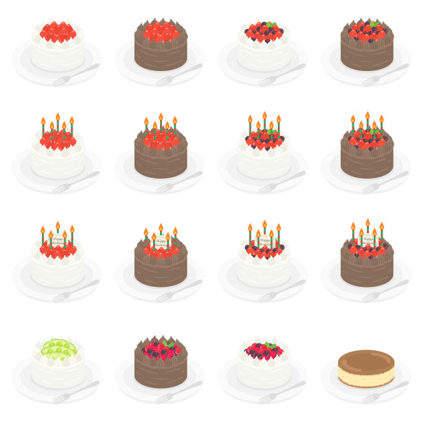 整个蛋糕插图设置。图片下载