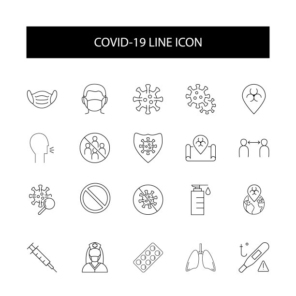 在白色背景上隔离的新冠病毒Covid-19线性图标集图片下载