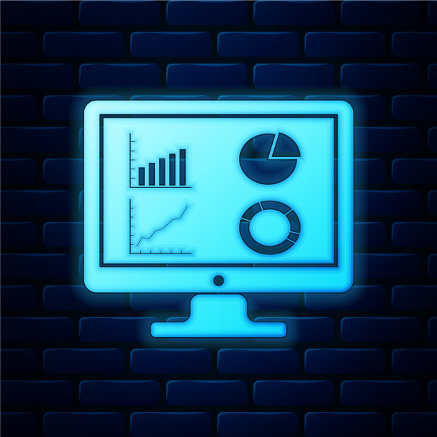 发光的霓虹灯计算机显示器与图表图片下载