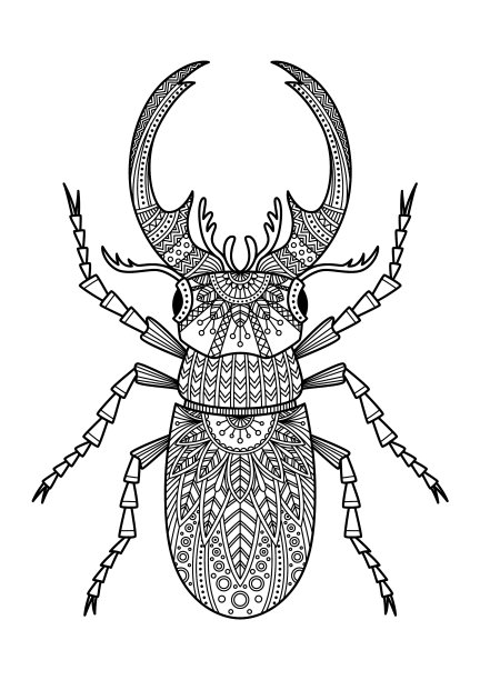牡鹿甲虫防树涂鸦着色书页图片下载