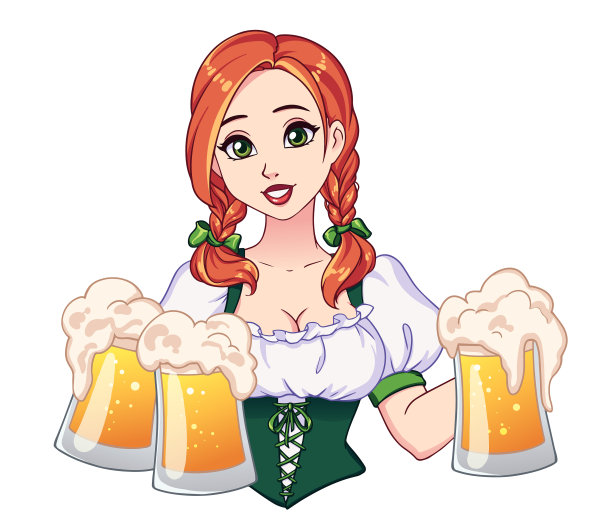 漂亮的女孩，梳着红辫和大绿辫图片下载