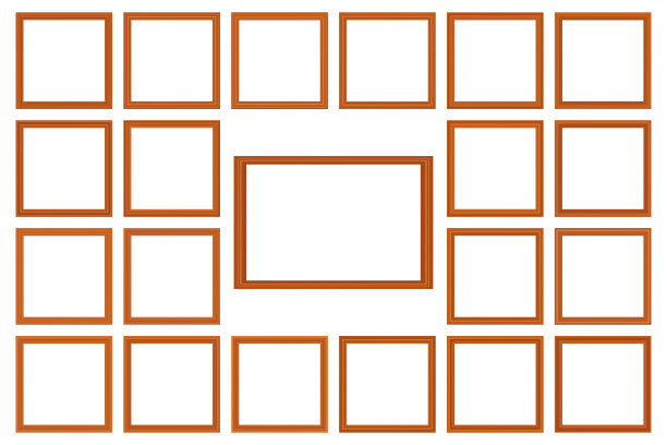 大套的方形复古金框架为您的设计。复古封面。文本。古色古香的漂亮矩形框架。模板向量插图。图片下载