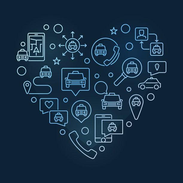 出租车心概念线性蓝色现代图片下载